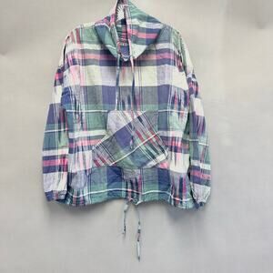 Vintage 90s plaid Popover anorak long sleeve top cowl neck One Size Fits Most